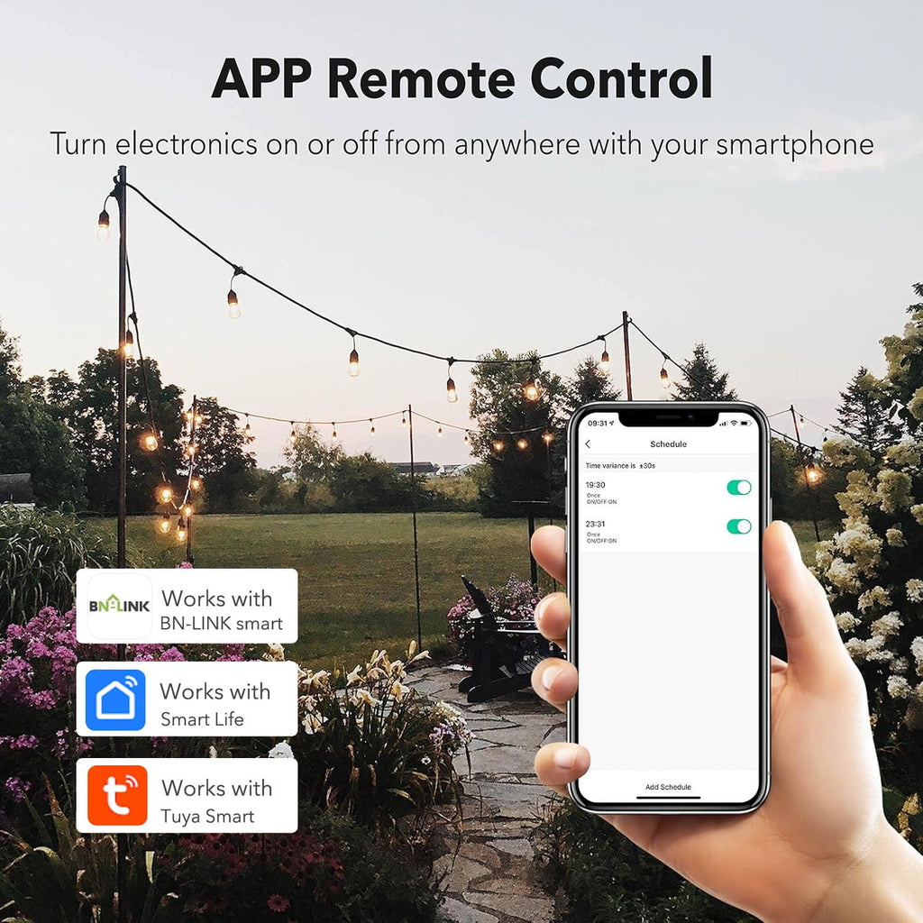 BN-LINK Smart WiFi Heavy Duty Outdoor Outlet, Timer and Countdown Function, No Hub Required for Outdoor Lights, Compatible with Alexa and Google Assistant (Outdoor) 2.4 GHz Network only