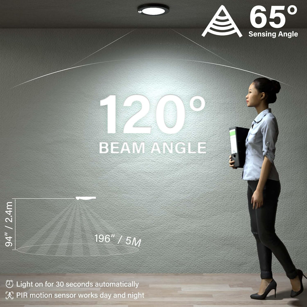 ZAGO LED 6" 120 Volts Closet Light Wired, PIR Motion Sensor Ceiling Disc Light for Closet, Laundry, Garage, Pantry, Wet Location, ETL, Black