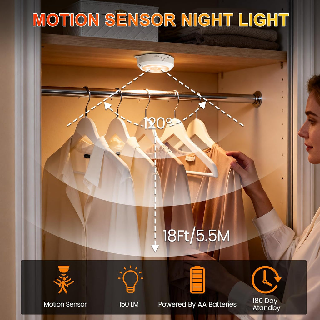 YiaMia Motion Sensor Under Cabinet Lighting - 3 Pack, 3 × AA Battery Operated Smart Wireless Night Light, 3 Light Colors + Dimming, Indoor Stair Light Suitable for Kitchen, Wardrobe and Hallway