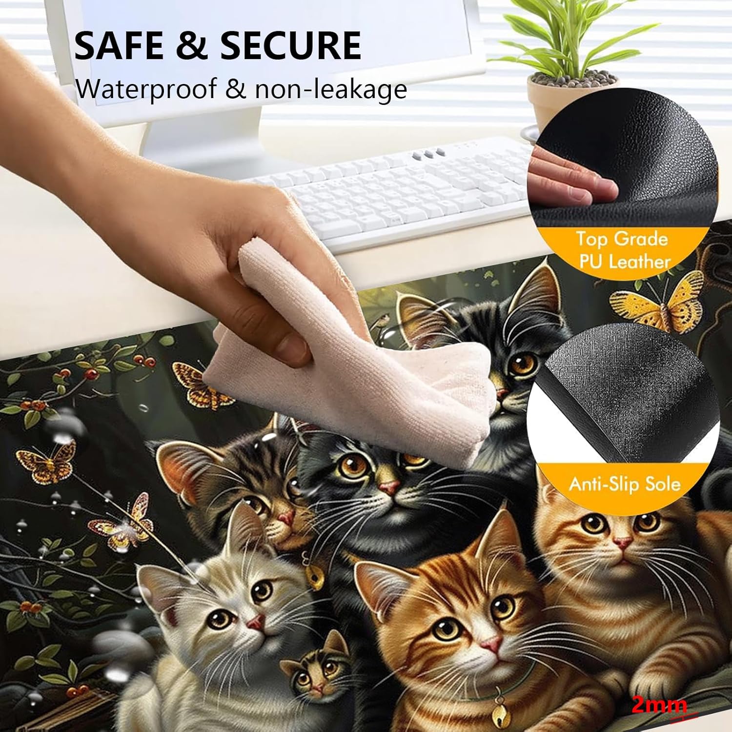 Heated Mouse Pad with 3 Levels Heated & 3 Hours Auto Shut-Off Mouse Pad for Warming Hands in Office Home, 31.5" x 13"Large Safe Desk Mat Hand Warmer，A Bunch of Cute Cats