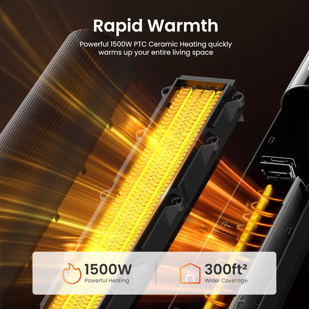 1500W Space Heaters for Indoor Use Large Room, WIFI Electric Heater with Voice Control, 5 Modes, ECO Thermostat, 12H Timer, Quiet & Safety PTC Ceramic Heater for Bedroom, Black, 1 Pack