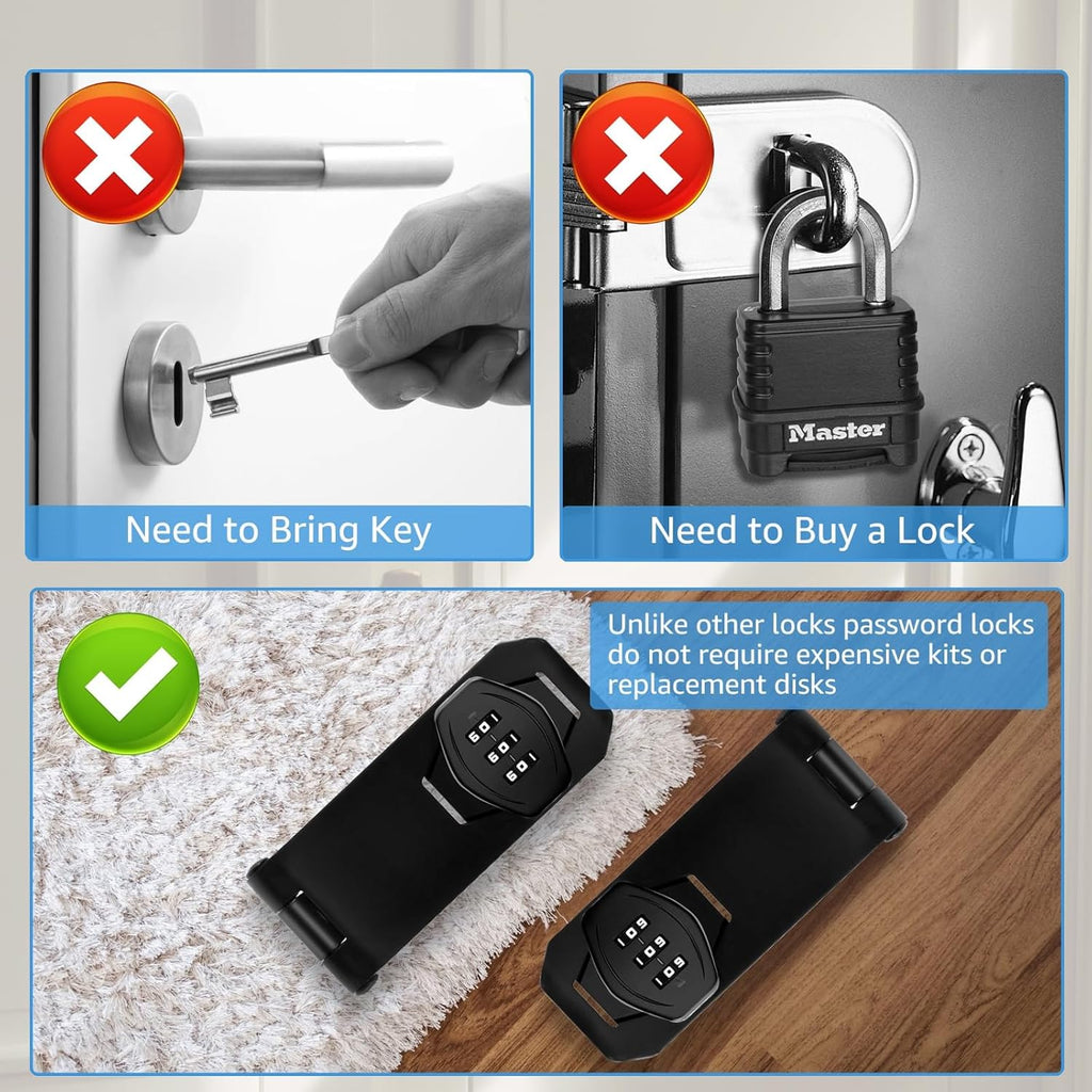 Mechanical Password Rotary Hasp Locks, 3 Digit Keyless Combination Lock for Cabinet Doors, Door Security Slide Latch Lock for Cabinets, Gate Locks for Barn Door, Bathroom, Outdoor