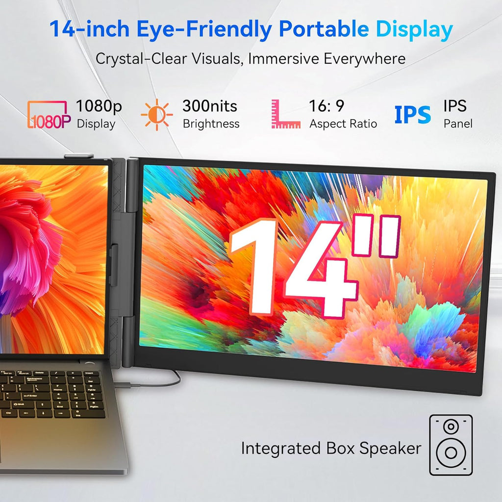 Blackview DCM6 Triple Laptop Screen Extender,14" 1080P FHD IPS Portable External Screen,Two Cable USB C Travel for 13-17'' Laptop,Plug & Play Compatible with Windows/Mac/Chrome OS and Mobile Devices