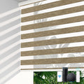 LazBlinds Motorized Zebra Roller Shades, Rechargeable Smart Blinds with Remote Control, Custom Size Light Filtering Dual Layer Roller Sheer Shades, Coffee Linen