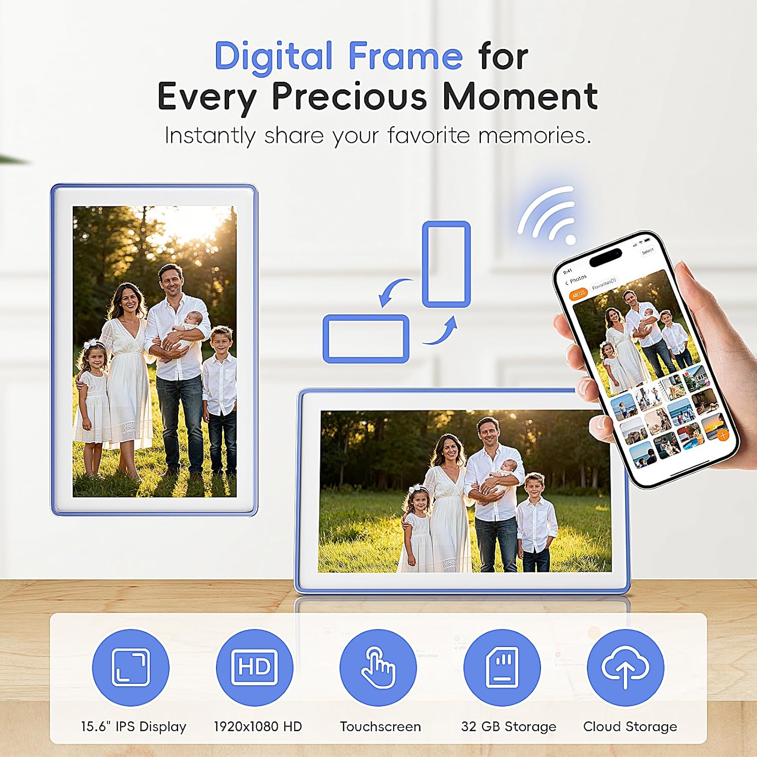 Westsee 15.6" Digital Wall Calendar Frame – Interactive Touchscreen Eletronic Calendars, Smart Family Planner for Schedule, Photo Display, Meals, Chore Chart & Tasks, Wall & Desk Mountable (Ultramarine)