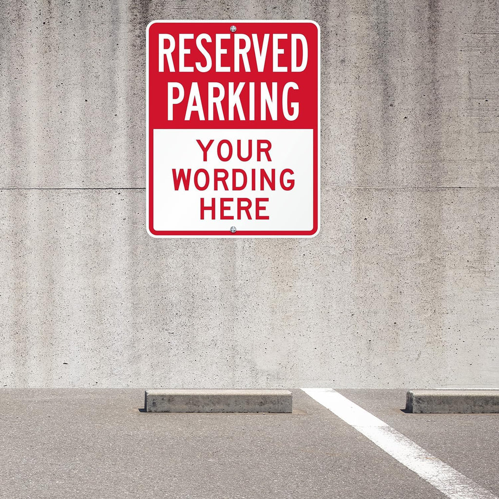 SmartSign 30 x 24 inch Custom “Reserved Parking” Metal Sign - Add Text, 80 mil Aluminum, 3M Laminated Engineer Grade Reflective Material, Red and White, Made in USA