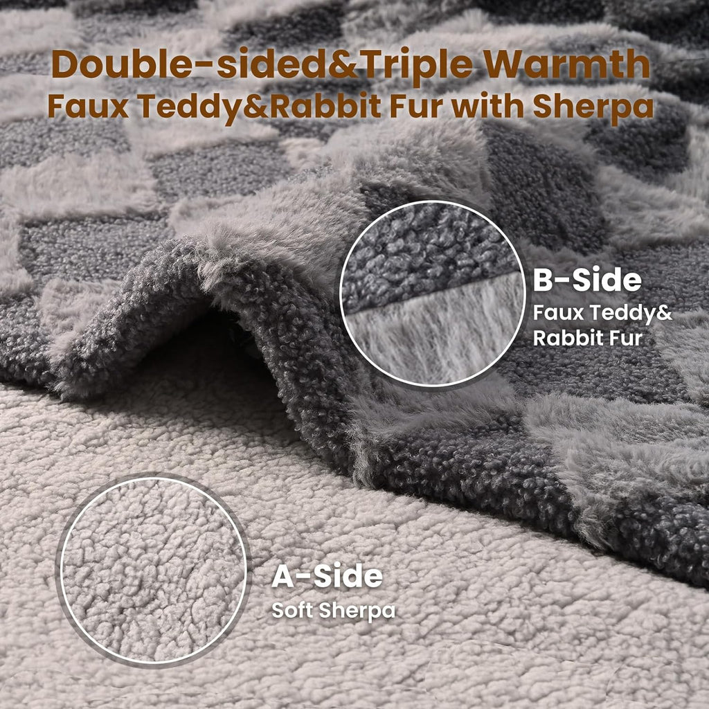 Bearhug Heated Blanket King Size 100" x 90" Dual Controller Electric Blanket Gray Teddy Faux Fur& Warm Sherpa Heating Blanket 10-Heat Levels& 1-12H Auto Off, ETL, Machine Washable, Gift Box