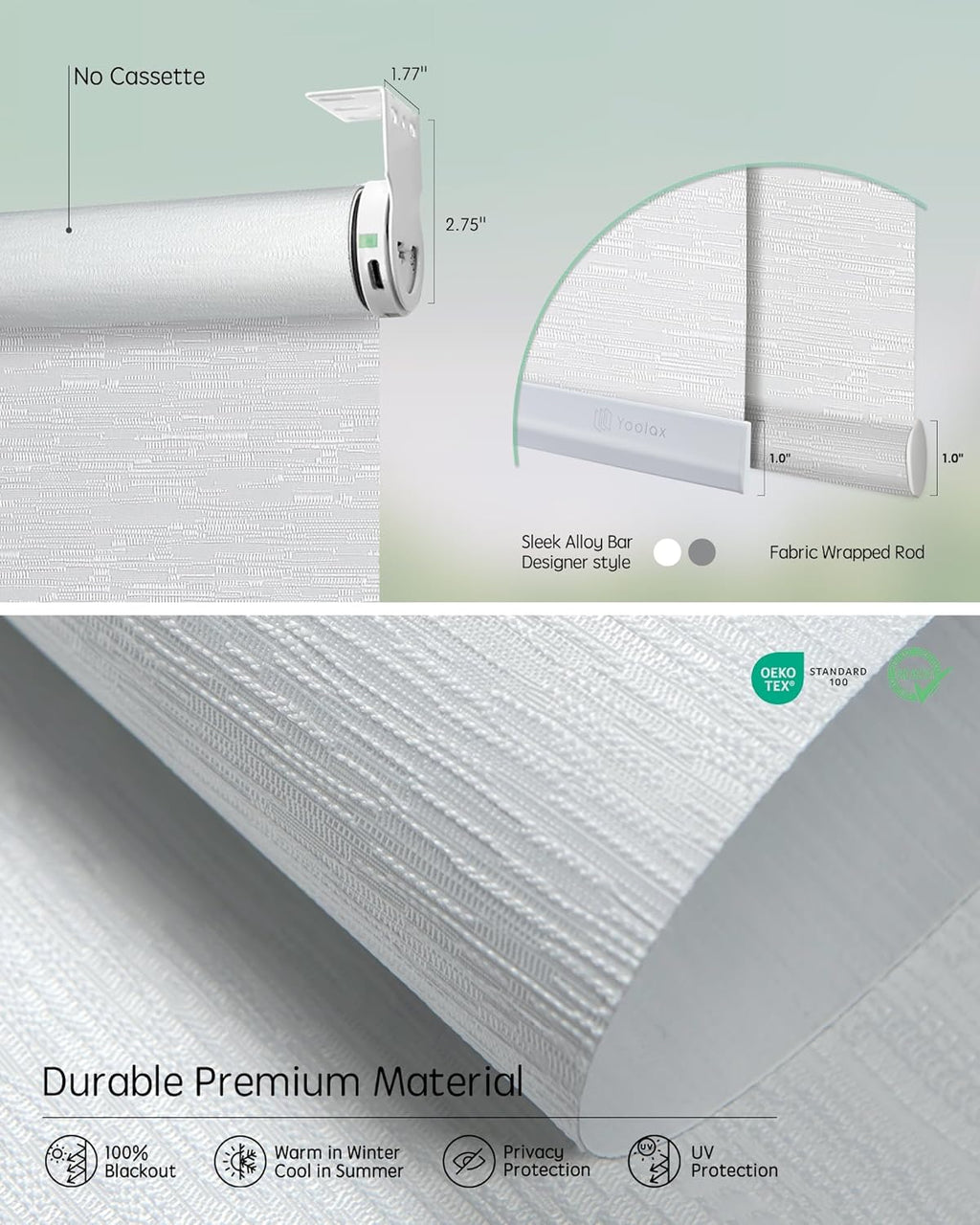 Yoolax Smart Coupled Roller Shades Compatible with Alexa Google, Motorized Blinds with Remote Blackout Coupled Roller Shades for X-Large Windows, Custom Size (XL Coupled-Jacquard White)