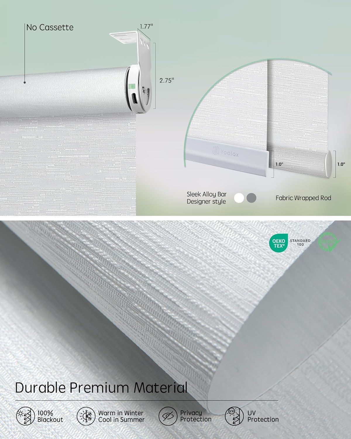 Yoolax Smart Coupled Roller Shades Compatible with Alexa Google, Motorized Blinds with Remote Blackout Coupled Roller Shades for X-Large Windows, Custom Size (XL Coupled-Jacquard White)