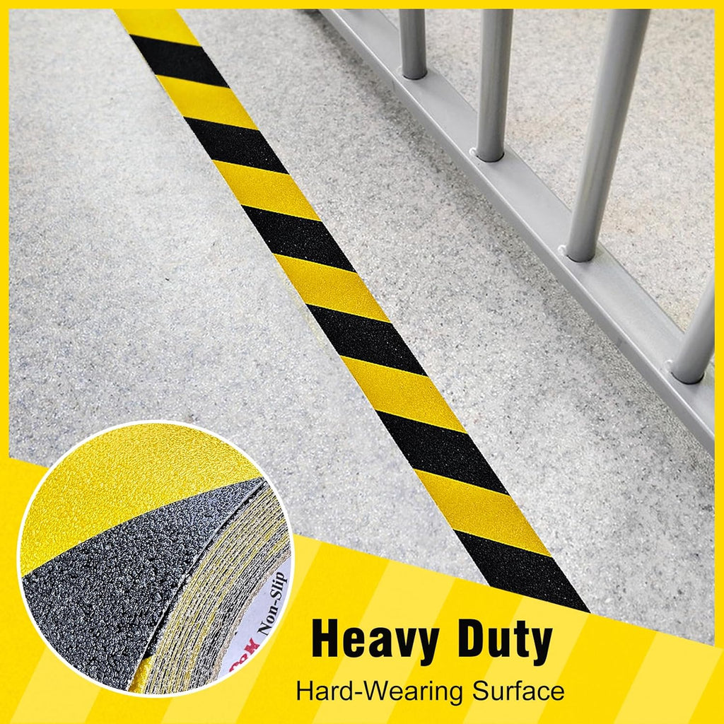 S&X Anti Slip Tape 1" x 60' Black and Yellow Safety Non Slip Strip, High Traction Grip Tape for Stairs, Steps, Ramps, Boats, Decks, Long-Lasting, Waterproof, Weather-Resistant