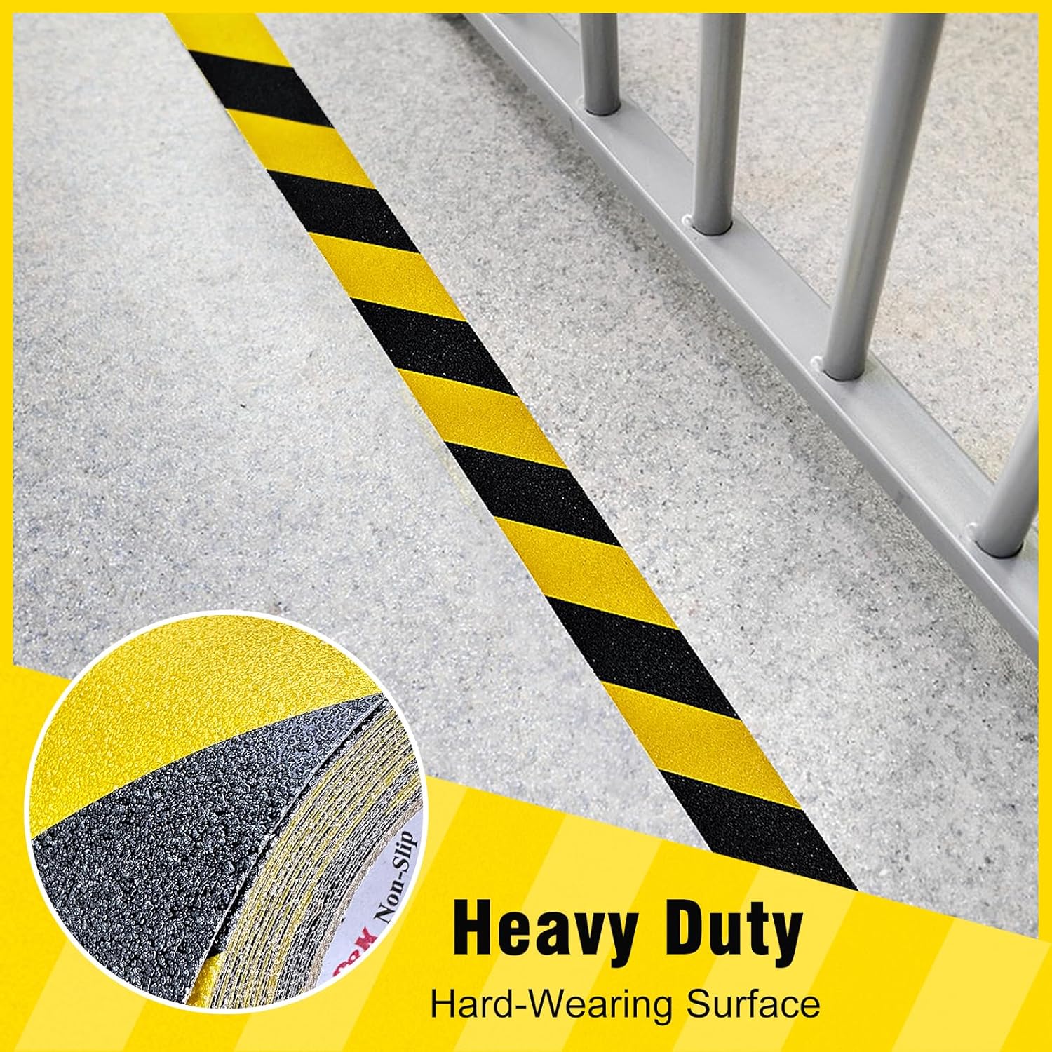 S&X Anti Slip Tape 1" x 60' Black and Yellow Safety Non Slip Strip, High Traction Grip Tape for Stairs, Steps, Ramps, Boats, Decks, Long-Lasting, Waterproof, Weather-Resistant