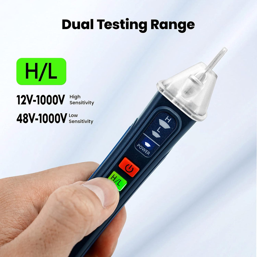 Voltage Tester, Non Contact Voltage Detector, Circuit Tester Dual Range Voltage Sniffer 12V-1000V/48V-1000V, Live Wire Tester with Alarm and Flashlight, Electrical Tester with LCD Display