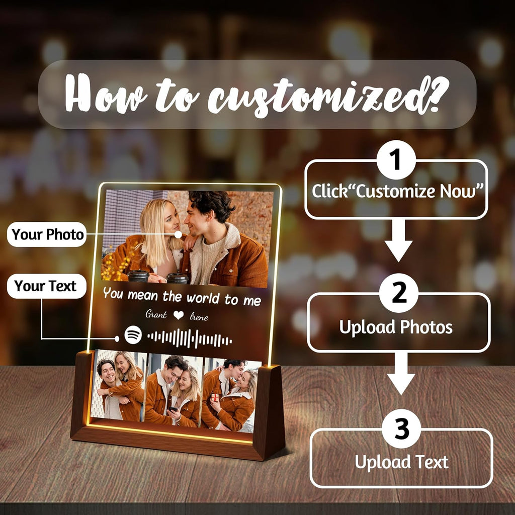 Personalized Couple Birthday Gifts For Boyfriend Girlfriend Him Her, Custom Acrylic Spotify Plaque With Photo Name, Customized Light Up Picture Frame, Anniversary Christmas Gifts For Women Men