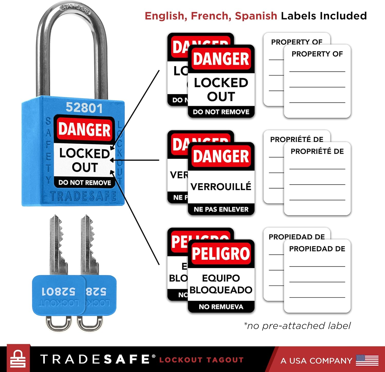 TRADESAFE Lockout Tagout Locks Set - 10 Blue Keyed Alike Padlocks, 2 Keys Per Lock, OSHA Compliant Loto Locks