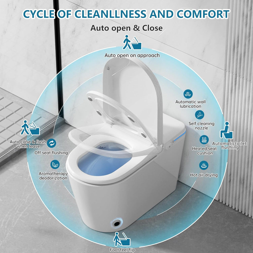 Luxury Smart Toilet Built In, Bidet with Heated Seat,Warm Water Sprayer & Dryer, Japanese Toilet with Foot Sensor Operation,LED Display