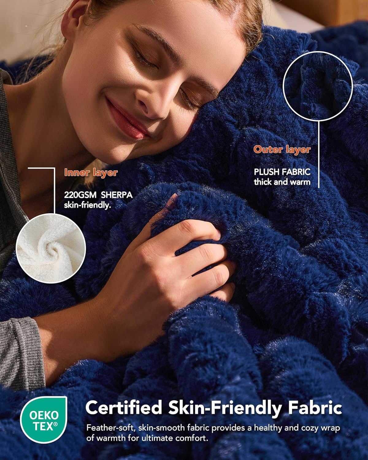 Homemate Heated Blanket Electric Throw - 50"x60" Heating Blanket Throw 1/2/4/6/8 Hours Auto-Off 10 Heat Levels Over-Heat Protection Luxury 800 GSM Faux Fur 200 GSM Sherpa ETL Certification