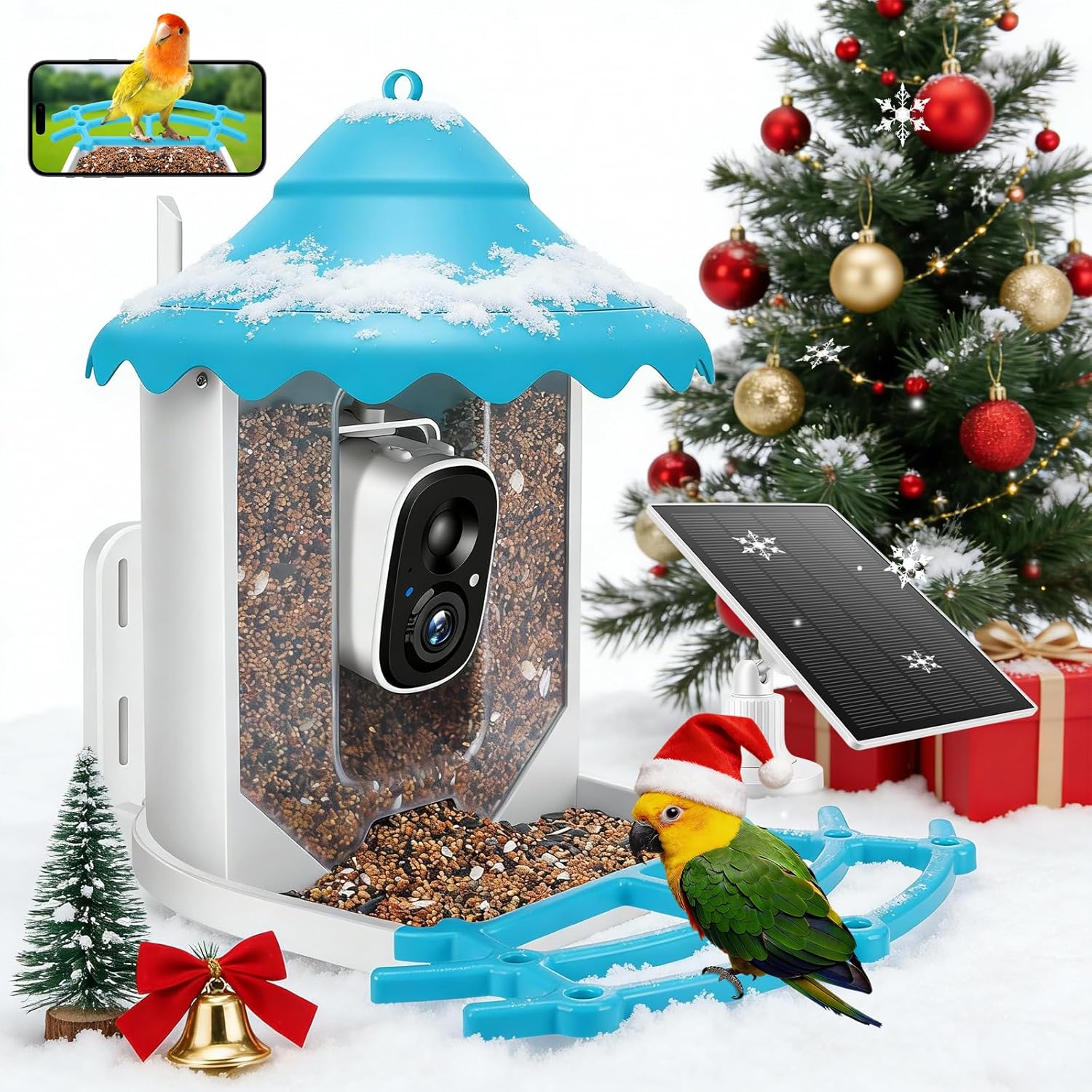 2K HD Smart Bird Feeder with Camera, Bird Feeder Camera Wireless Outdoor with Solar Powered, AI Identify Bird Species, Auto Capture Videos, Instant Notifications SD&Cloud