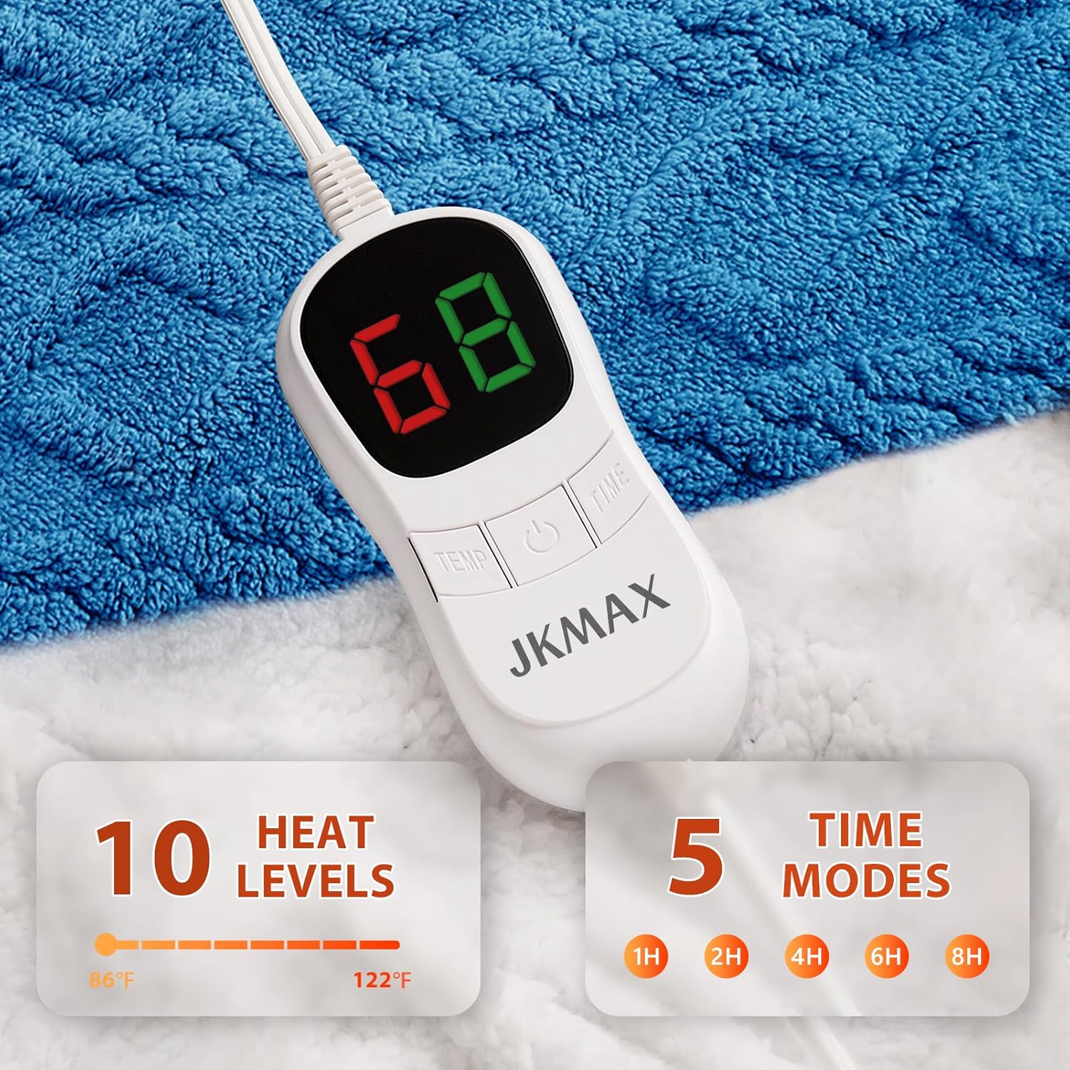 Heated Electric Blanket King Size-100"x90" Heating Blanket with 10 Heating Levels & 5 Time Settings Over-Heat Protection，Winter Warmer for Adults with ETL Certification（Blue）