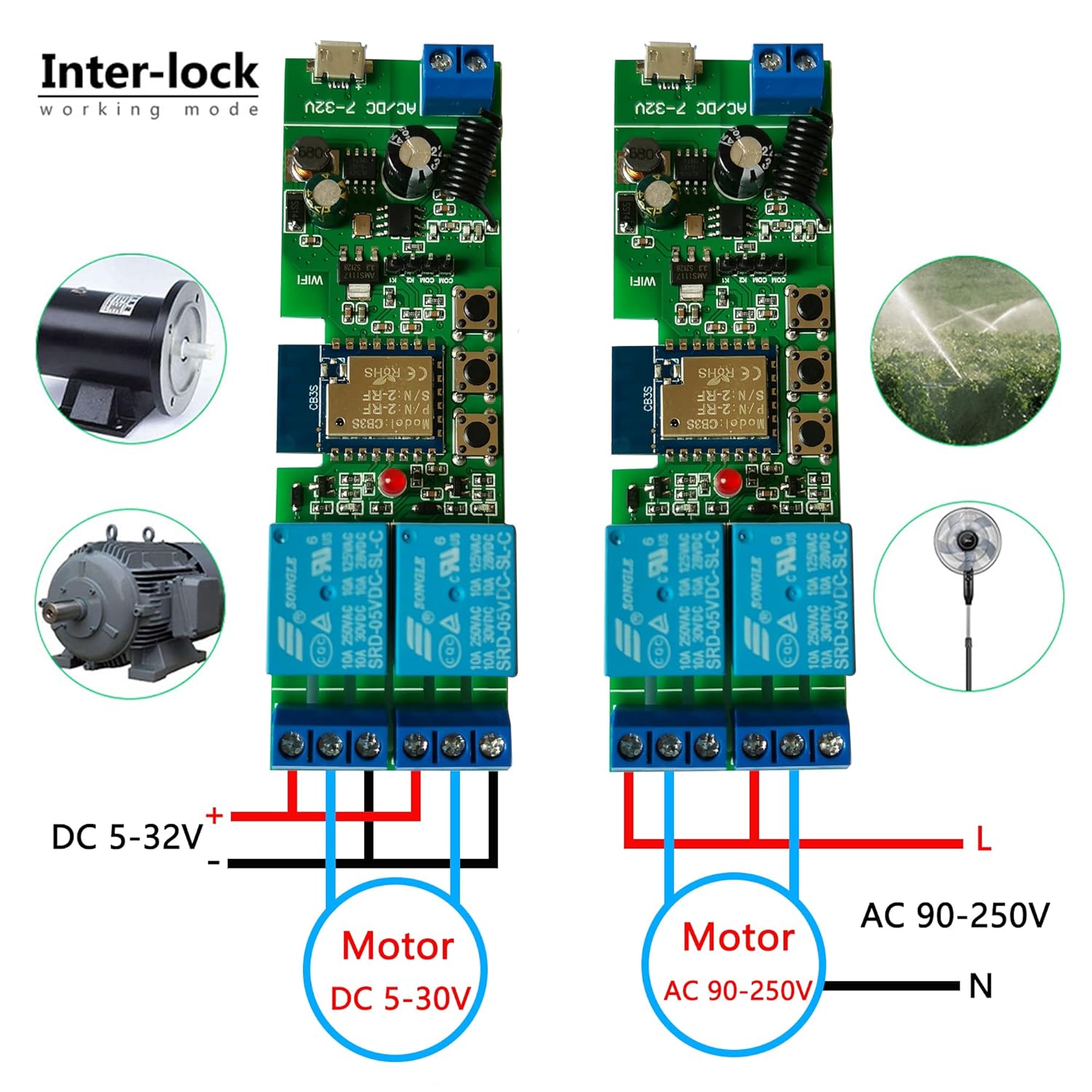 Jane Eyre WiFi Wireless Relay Module 2 Channel Remote Switch Momentary/Self-Locking Relay for Tuya/Smart Life APP with 433MHz RF Remote Control Compatible with Alexa and Google Assistant