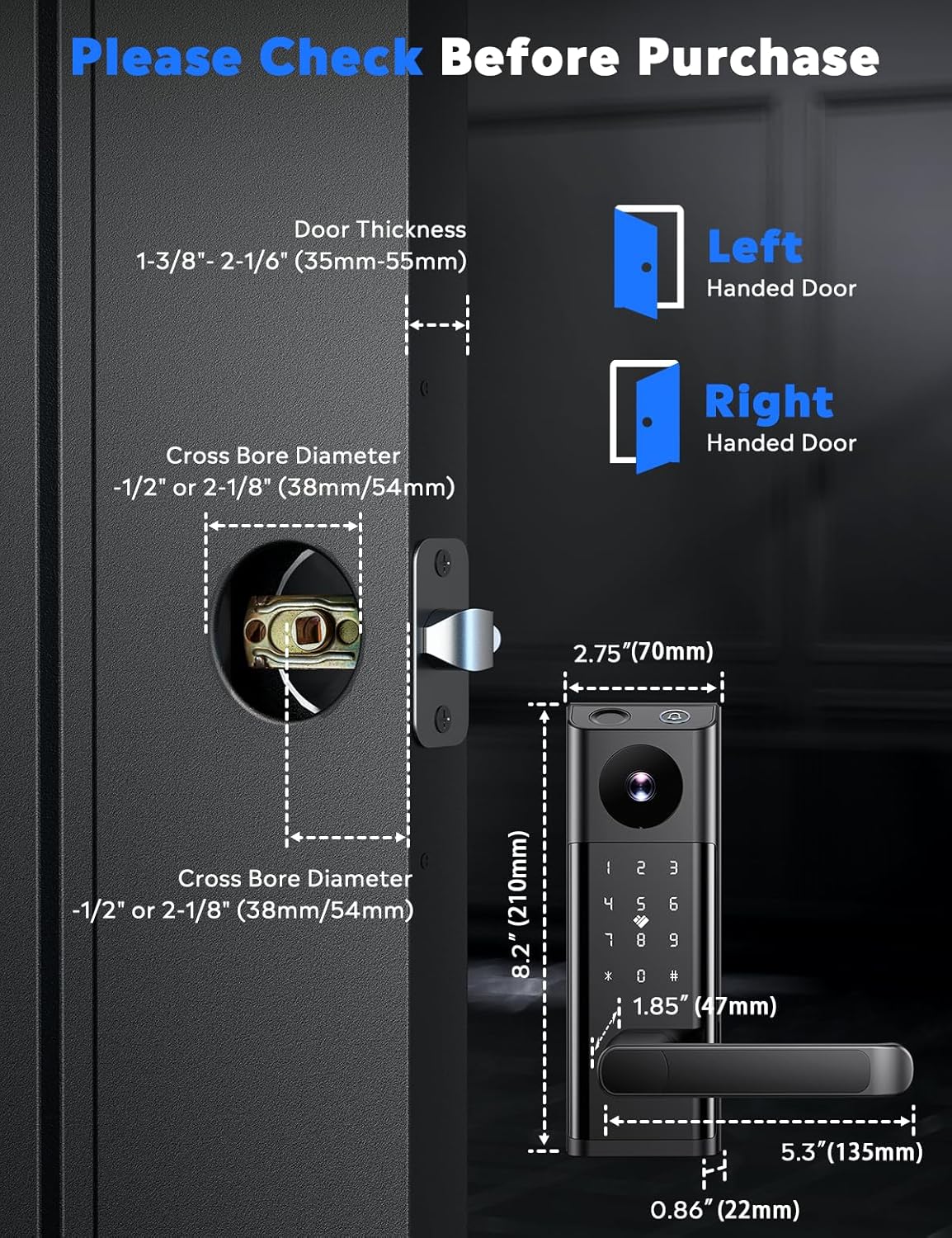 CAMCAMP Smart Door Lock, Keyless Entry Door Lock with Handle,Deadbolt Smart Lock for Front Door,WiFi Video Smart Lock with Camera & Doorbell,12 Months Battery,App Control,2-Way Audio,IP66Waterproof