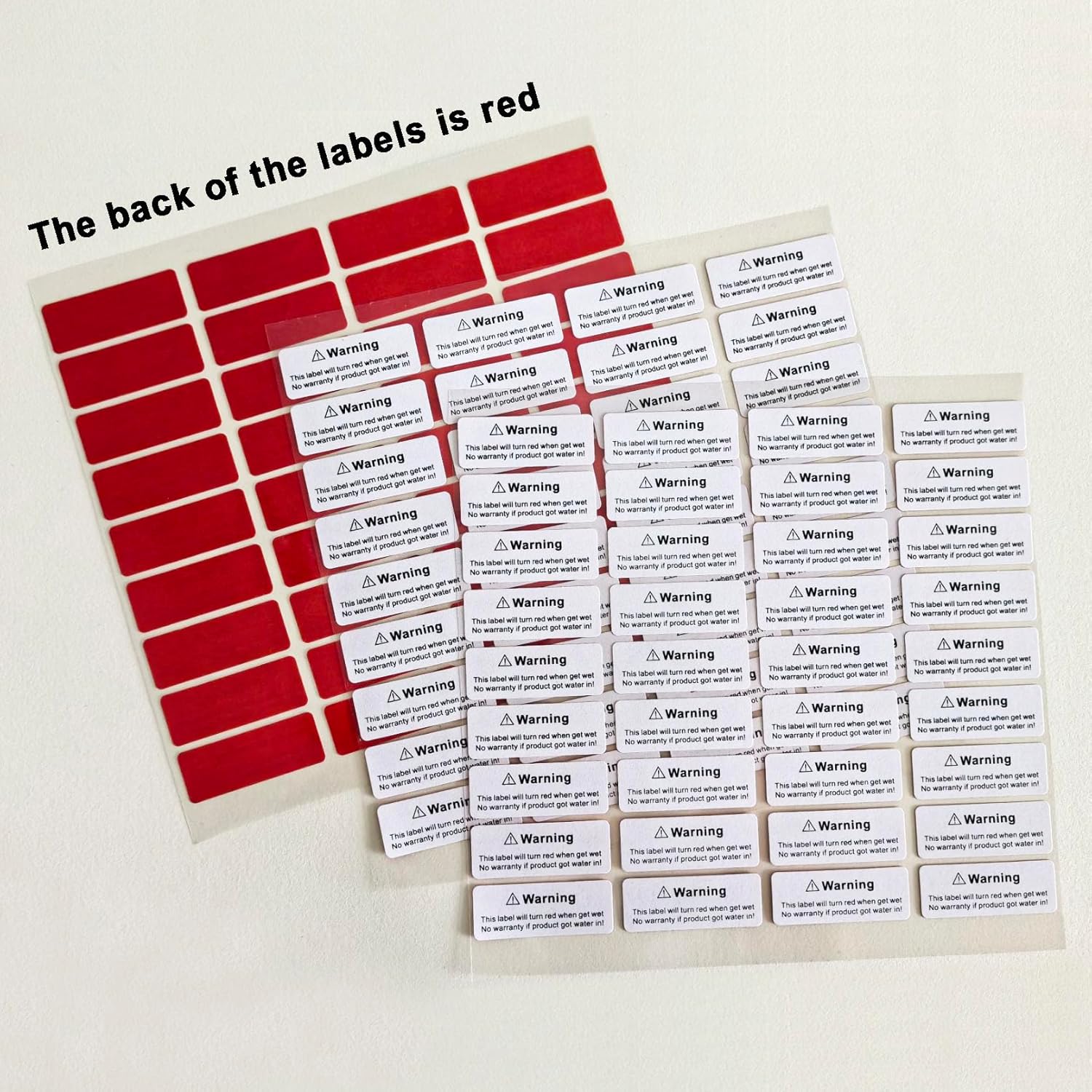 130pcs 1.6x0.6 inch Water Sensitive Sticker Turn Red When Got Wet Device Potential Damage Indicator Warranty Void Instruction Liquid Sensor Label