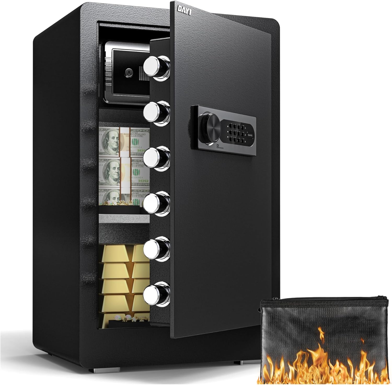 DAYI Safe Box, 4.0 Cu Ft Home Safes with Digital Keypad, Dual Alarm & Fireproof Bag, Security Safe for Money, Documents, Ideal for Home Office Use - D70 Lite