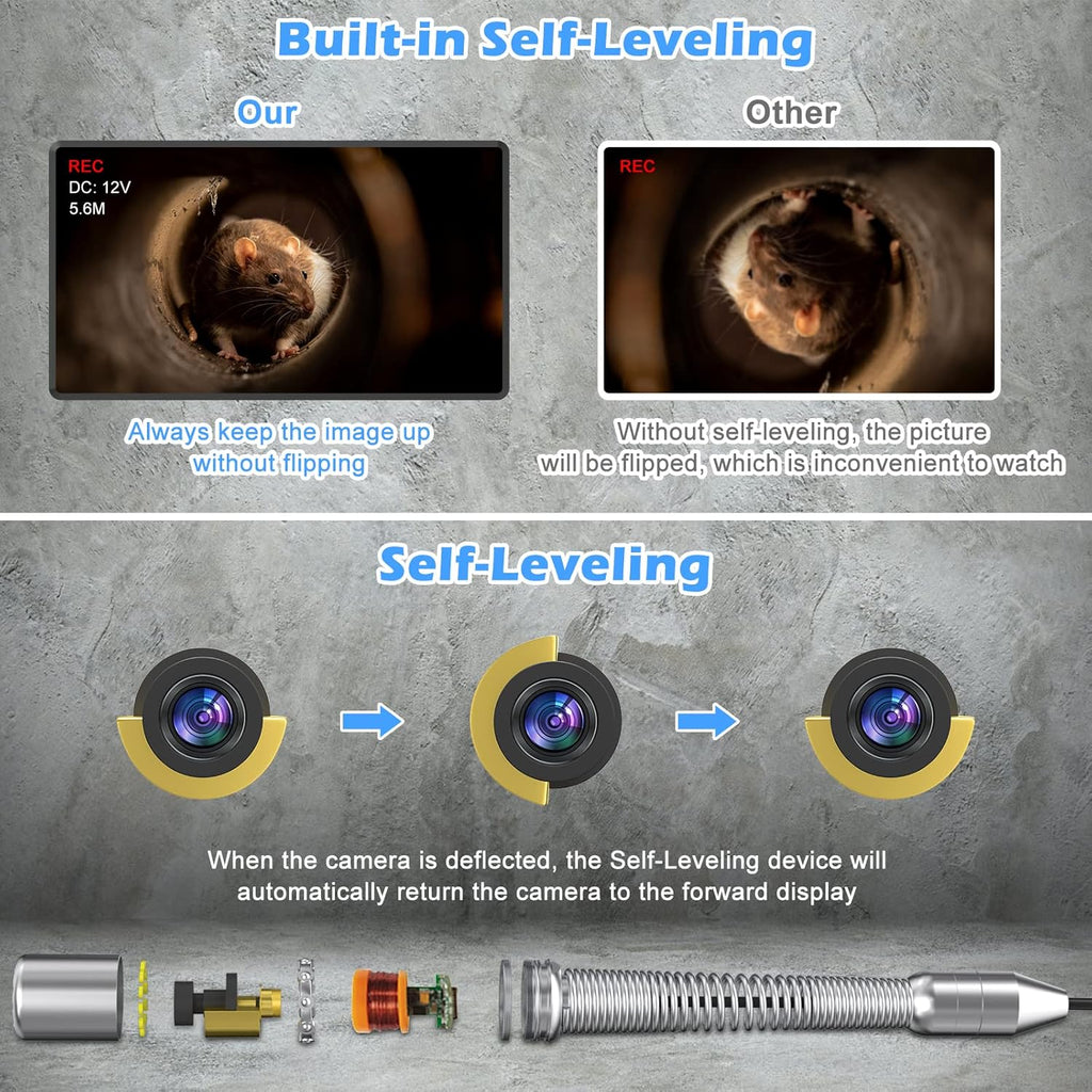 Sanyipace Sewer Camera 131FT/40M with 512Hz Transmitter, Self-Leveling, Distance Counter, Plumbing Inspection Camera with Microphone Speaker Audio Video Record, 16GB TF Card, Pipe Pulley (7mm Cable)