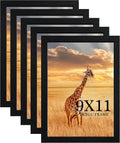 9 x 11 Picture Frame Set of 5, Poster Photo frame, Horizontal and Vertical Formats for Wall or Tabletop, 9 x 11 Black Wooden Frame with Shatter Resistant Plexiglass, best gift