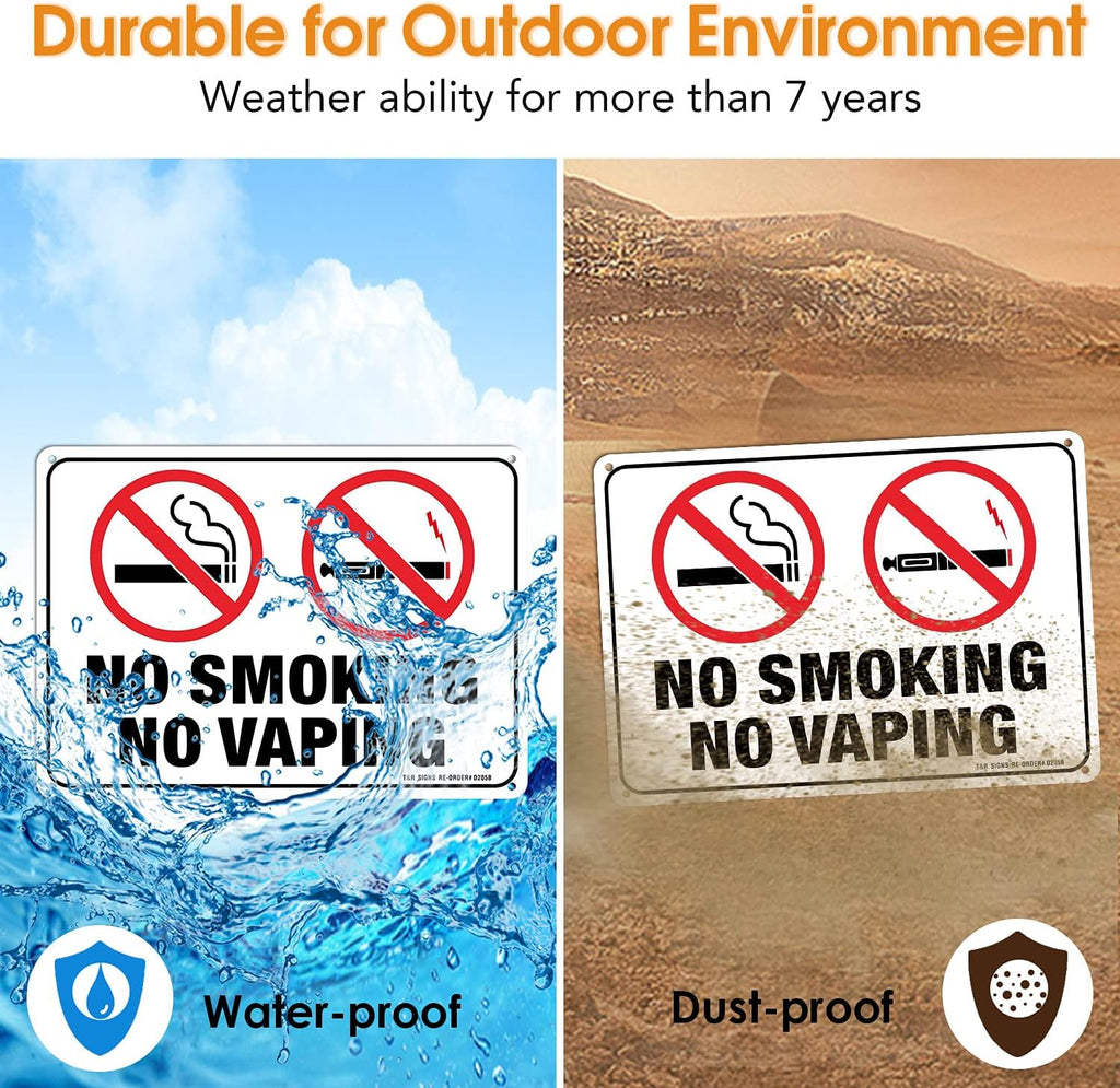 No Smoking No Vaping Sign - 4 Pack - 10 x 7 Inches Rust Free .040 Aluminum - UV Protected, Waterproof, Weatherproof and Fade Resistant - 4 Pre-drilled Holes