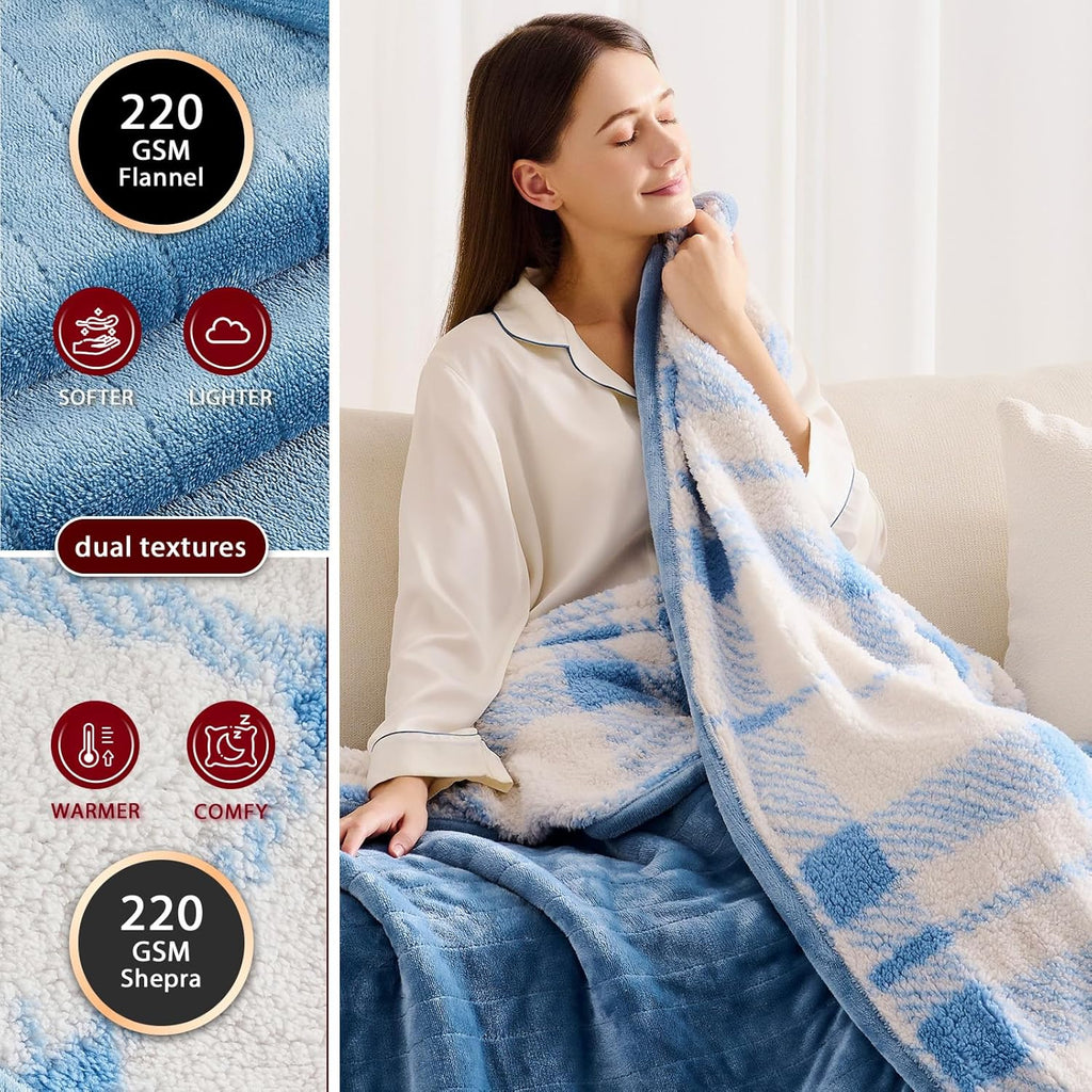Heated Electric Blanket King Size - 100"x90" Flannel Heating Blanket with 10 Heating Levels & 5 Time Settings Over-Heat Protection, Winter Warmer for Adults with ETL Certification（Light Blue）