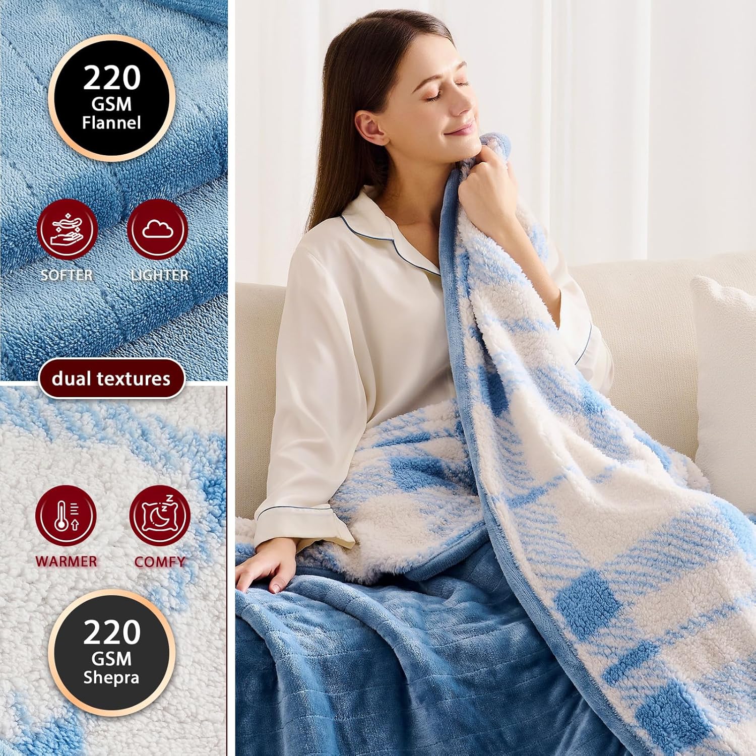 Heated Electric Blanket King Size - 100"x90" Flannel Heating Blanket with 10 Heating Levels & 5 Time Settings Over-Heat Protection, Winter Warmer for Adults with ETL Certification（Light Blue）