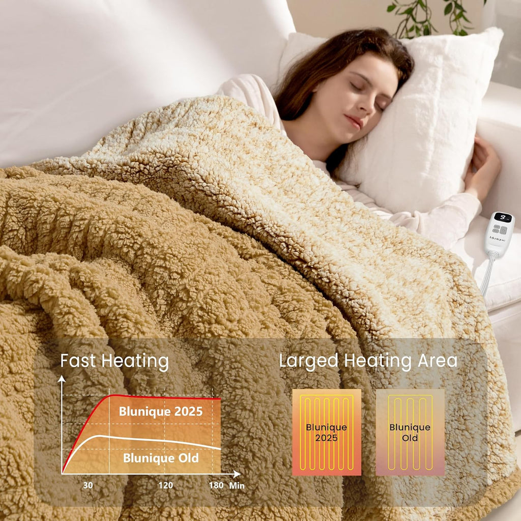 Heated Blanket Electric Blanket Throw - Fast Heating Blanket Throw Double Sided Sherpa Ultra Soft Cozy with 10 Heating Levels & 2-10 Hours Auto Off, Mashine Washable, 50 x 60 Inches, Grey