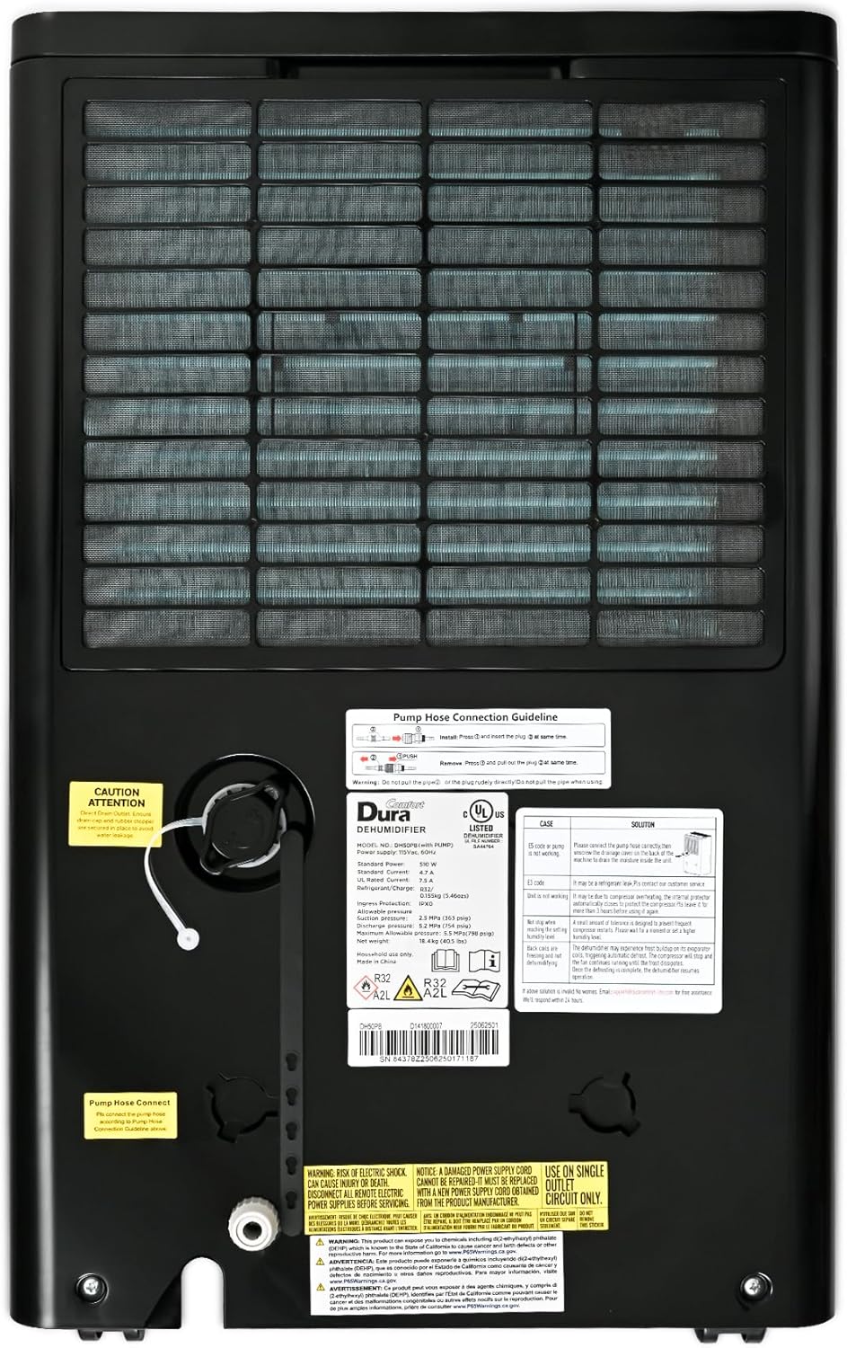 DuraComfort 50 Pint Dehumidifier, Built-in Pump, 4500 Sq Ft Coverage, Energy Star, Black