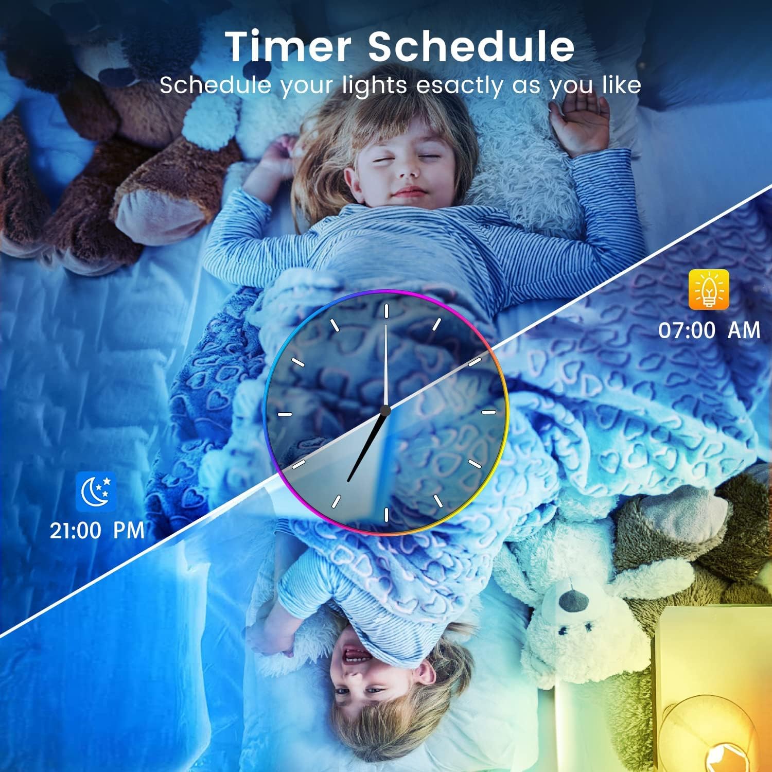 100ft Kids Bluetooth LED Strip Lights, Music Sync LED Light Strip RGB Color Changing Lighting with Penguin Style Remote, APP Control, Smart Lighting for Bedroom, TV, Room DIY (APP+Remote +Mic/50ftx2)