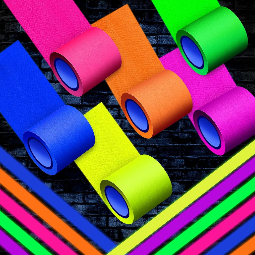 Whaline 6 Colors Neon Gaffer Cloth Tape Fluorescent Rainbow Color UV Blacklight Glow in The Dark Tapes Neon Duct Reflective Tapes for Party Supplies (2 Inch x 16.5 Ft)