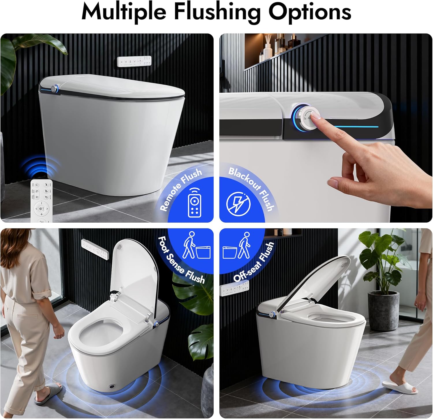 WANSID Elongated Smart Toilet With Bidet Built-in, Auto Open/Close Lid, Soft-Closed Heated Seat, Tankless Auto/Knob/Sensor/Remote Flush, Warm Wash & Dryer, Massage Clean, Gentle Night Light