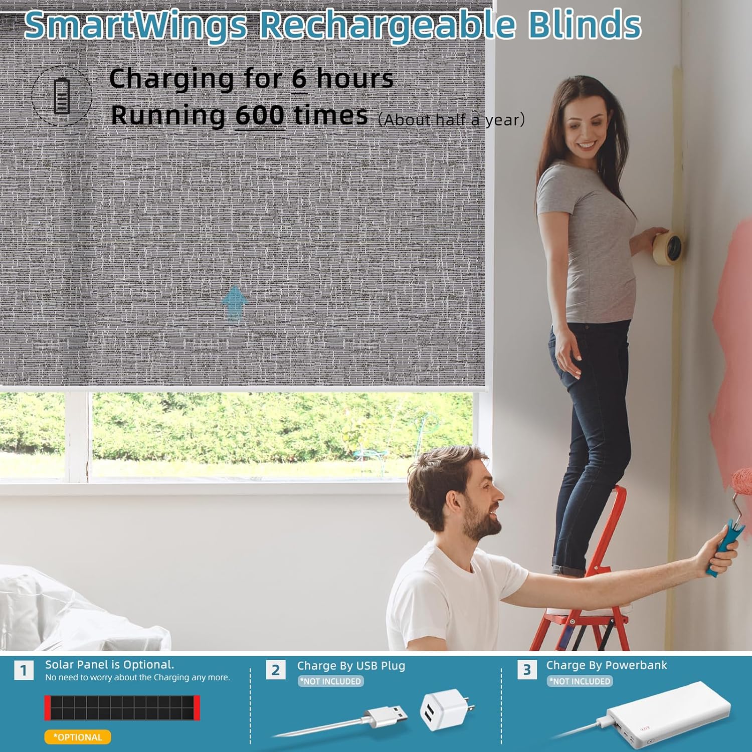 SmartWings Motorized Smart Blinds for Windows in Light Filtering, Electric Remote Roller Shades Compatible with Alexa/Google Home/Homekit, Custom Up to 110”W x 148”H, Safari Translucent Midnight