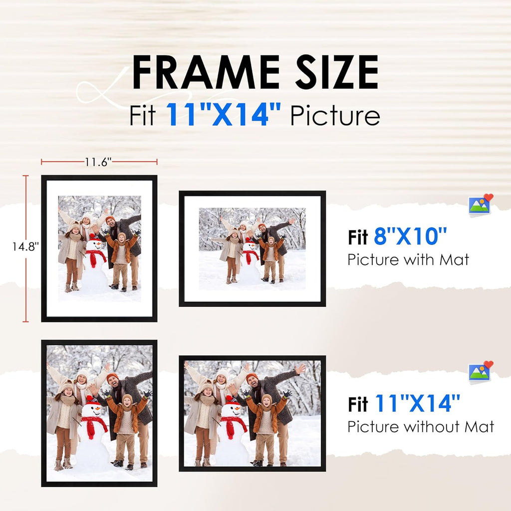 FIXSMITH 11x14 Picture Frame 1 Pack, Photo Frame with HD Plexiglass, Display Pictures 8x10 with Mat or 11x14 Without Mat, Black Picture Frames Collage Wall Decor, Gallary Wall Frame