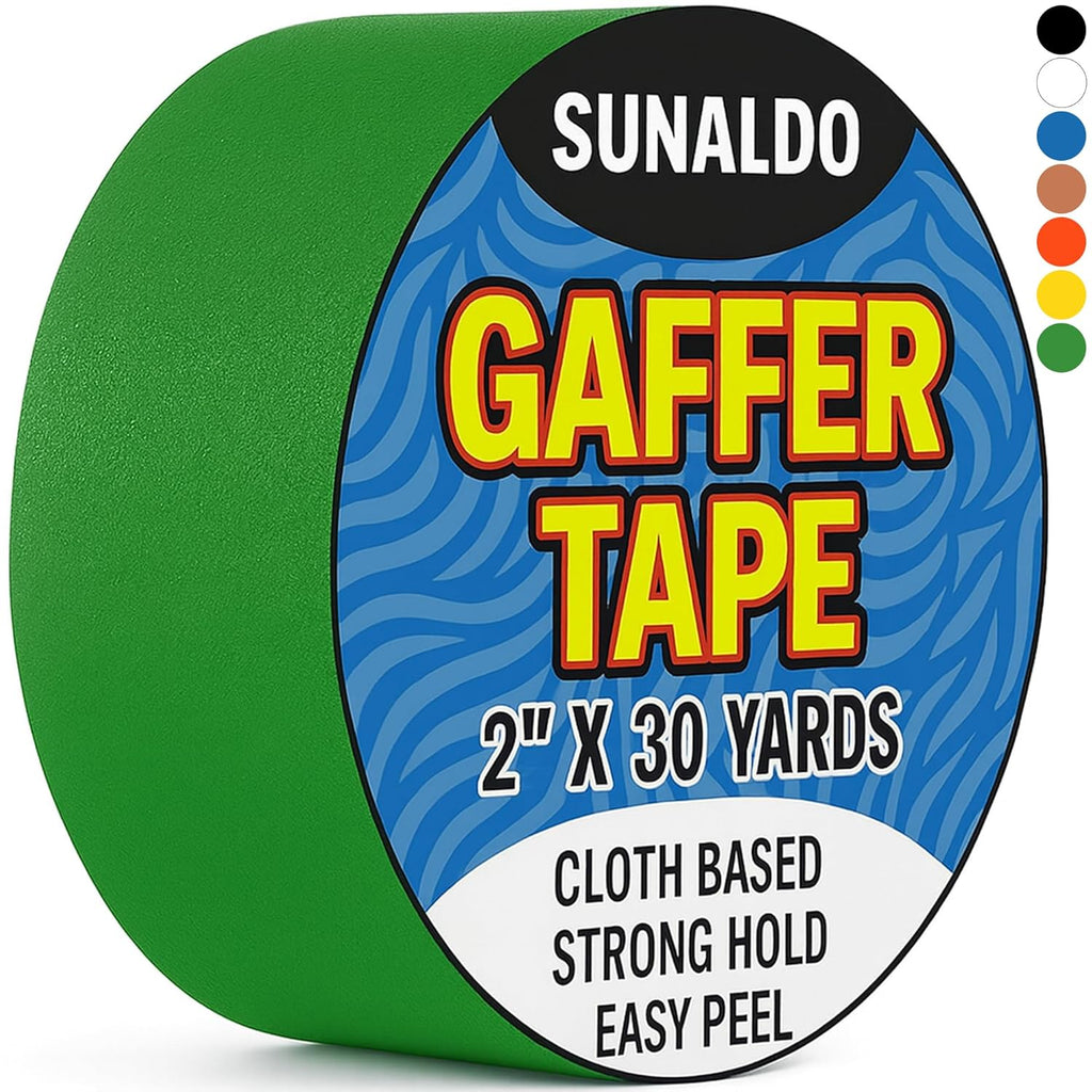 Gaffers Tape Heavy Duty, Easy to Rip, Residue-Free Professional Grade Floor Tape for Electrical Cords, Matte Finish Non Reflective, Weather Resistant (1, Green, 2" x 30 Yards)