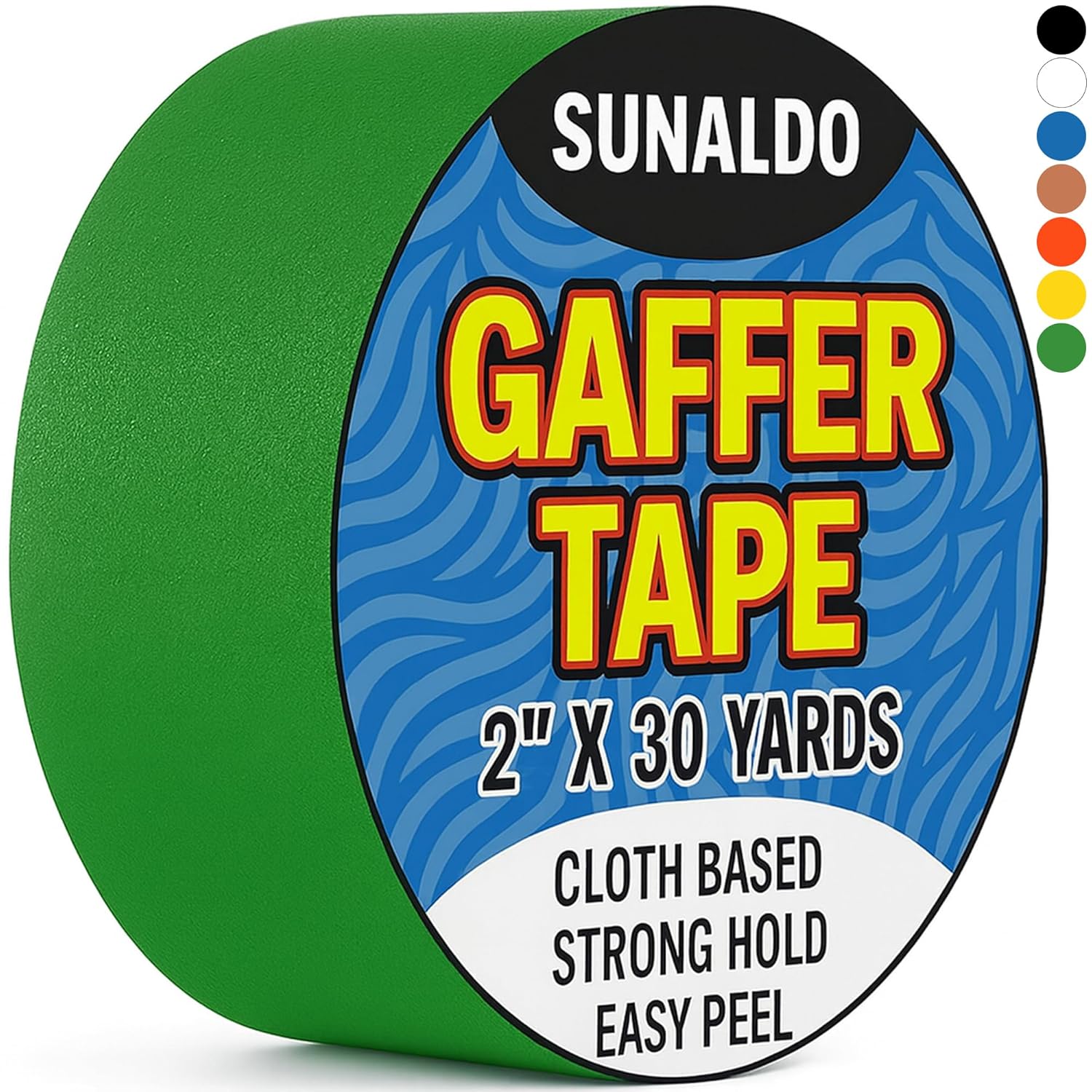 Gaffers Tape Heavy Duty, Easy to Rip, Residue-Free Professional Grade Floor Tape for Electrical Cords, Matte Finish Non Reflective, Weather Resistant (1, Green, 2" x 30 Yards)