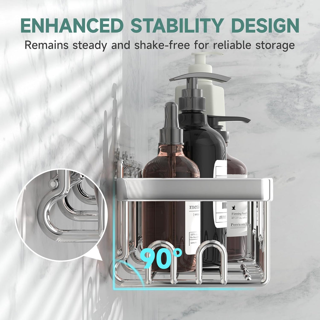Veken Adhesive Shower Caddy 5-Pack,Heavy Weight Bearing,Large Wall Mounted Shower Shelves Rack,Organizer Storage Accessories with Soap Dish&Toothbrush Holder,Ideal for Bathroom,Home&Kitchen,Silver