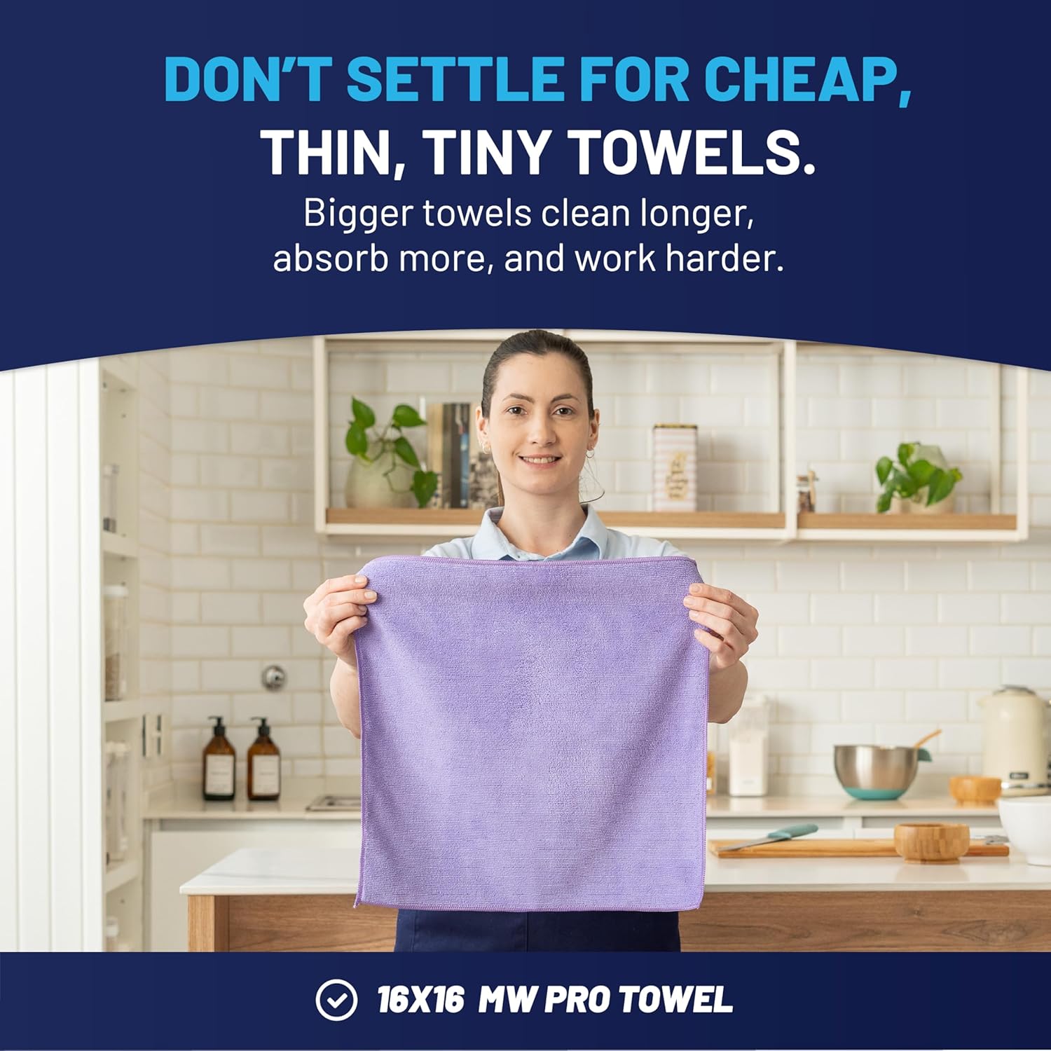 MW Pro Microfiber Cleaning Cloth | Purple | 12 Pack | 16” x 16” | All Purpose Microfiber Towels - Clean, Dust, Polish, Scrub, Absorbent