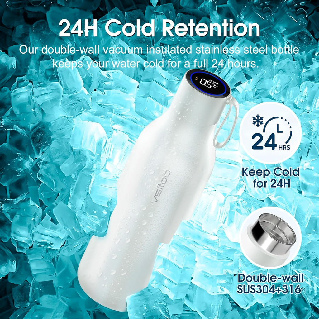VSITOO 33oz Smart Self Cleaning Water Bottle，Insulated Water Bottle with Stainless Steel, BPA-Free, AI Self-Clean, 30-Day Battery, Magnetic Charging for Travel, Gym or Office, White