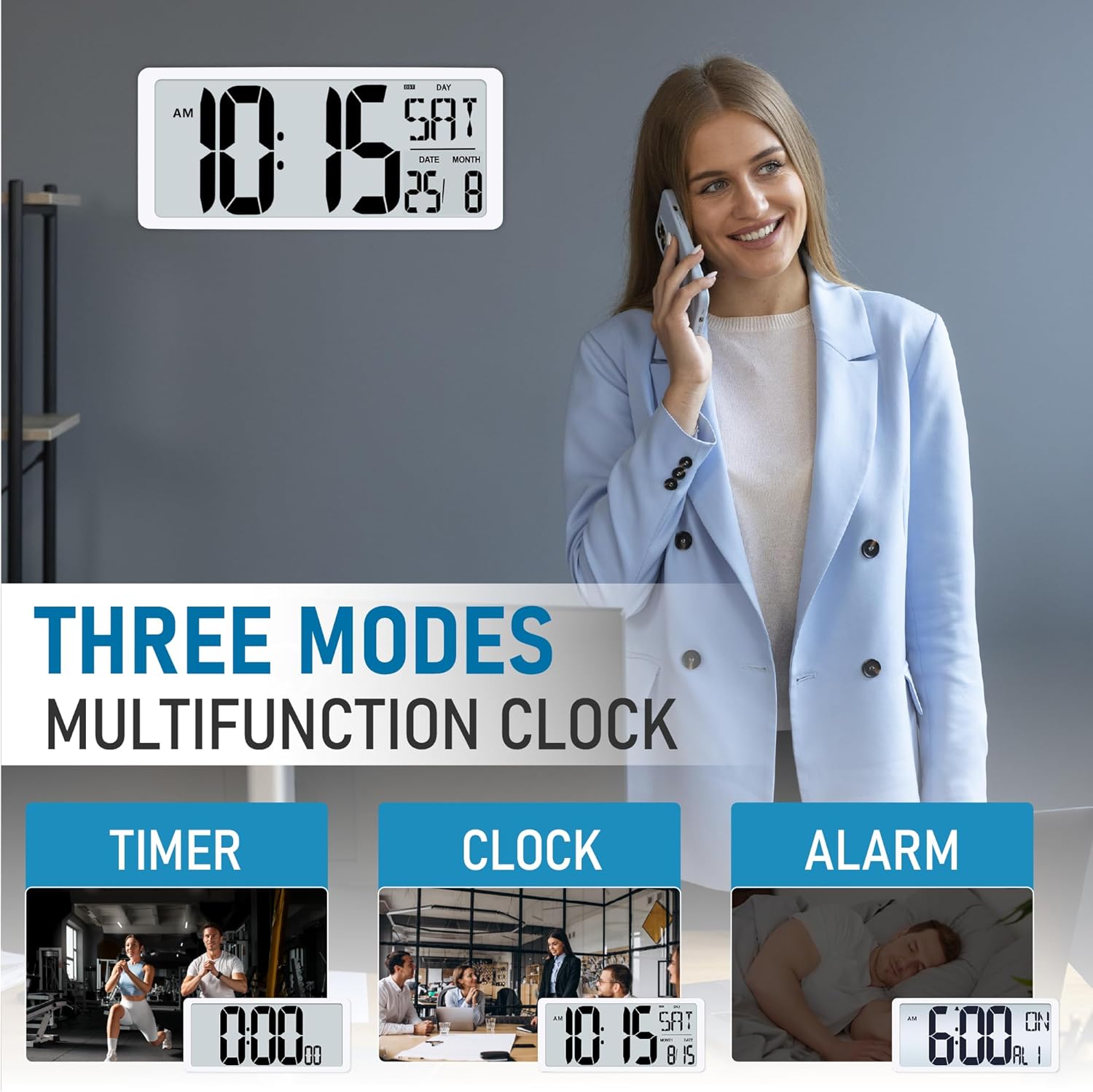 TXL Large Digital Wall Clock with Backlight, 14.2" Battery Operated Alarm Clock with Day, Date & Temperature, Jumbo Display Digital Count Up Down Timer Clock for Seniors, Home, Bedroom Office