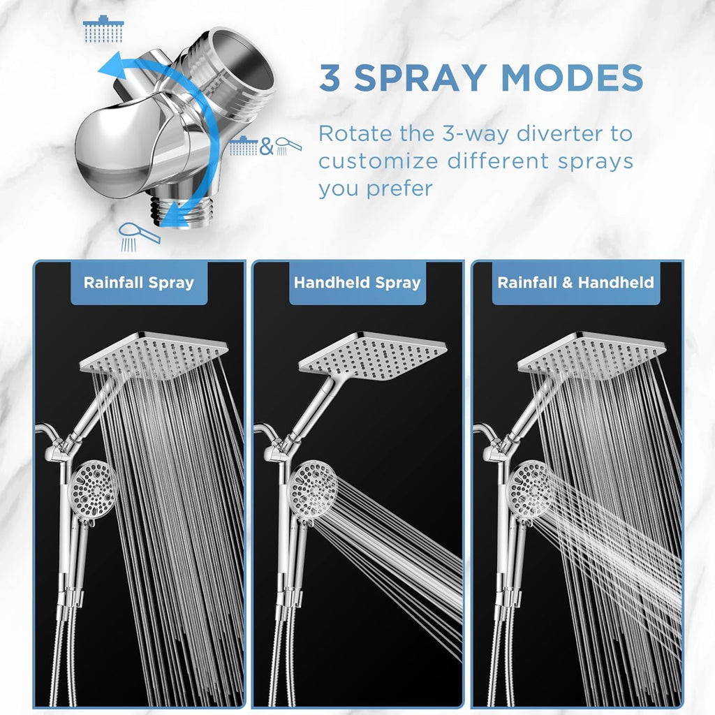 MakeFit Dual Filtered Rain Shower Head Combo, High Pressure Handheld Shower Head with Adjustable Bar - Rainfall Shower Head And Showerhead with Filter for Hard Water - Removes Chlorine