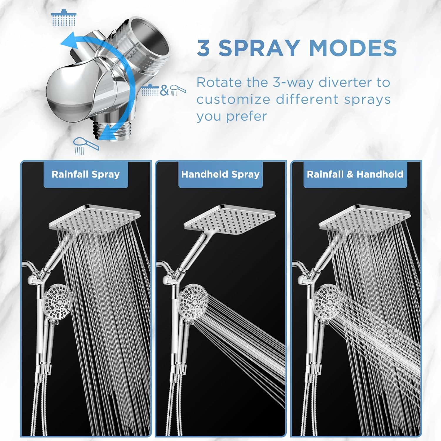 MakeFit Dual Filtered Rain Shower Head Combo, High Pressure Handheld Shower Head with Adjustable Bar - Rainfall Shower Head And Showerhead with Filter for Hard Water - Removes Chlorine