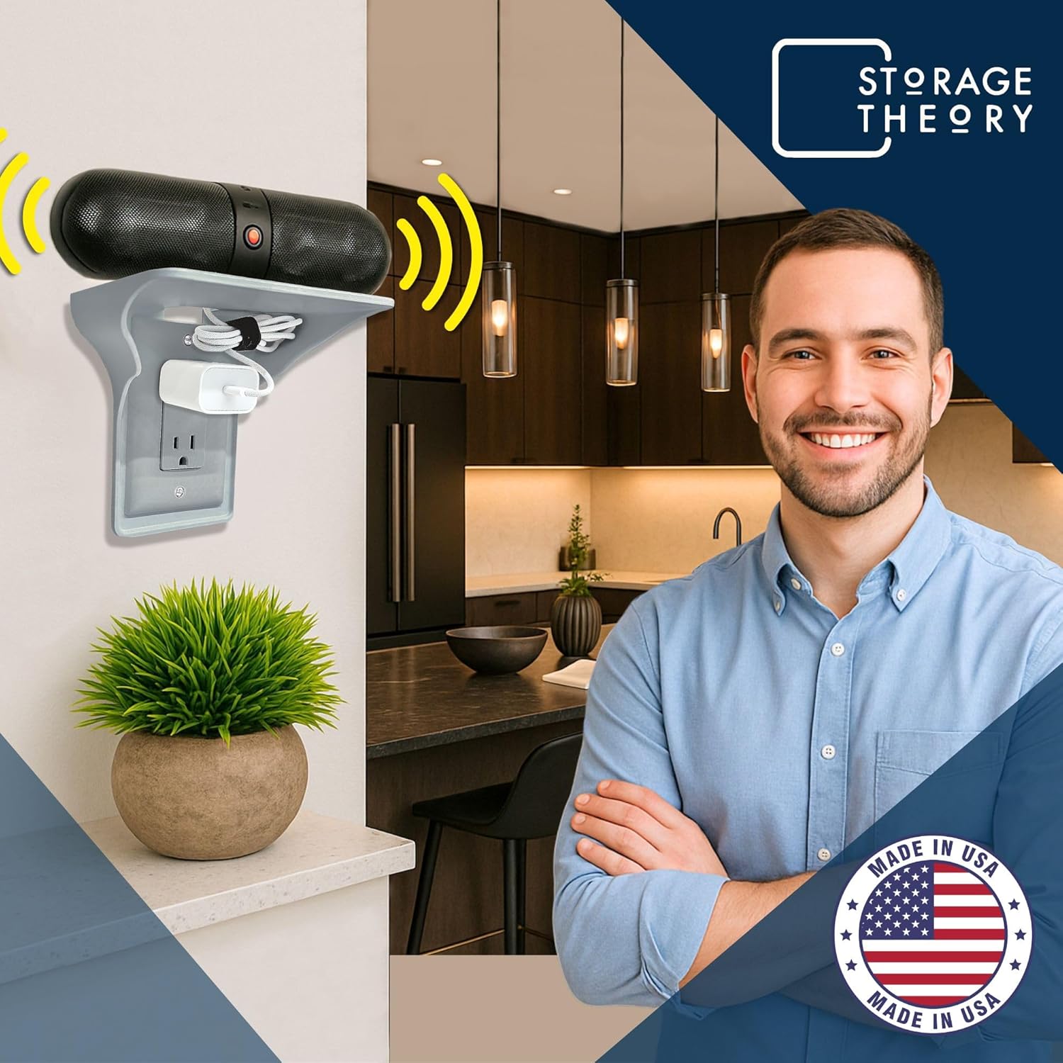 BeraTek Power Perch Wall Outlet Shelf | Declutter & Reclaim Counter Space | Bedroom & Bathroom Organizing Shelves | Alexa Echo Dot Holder, Router Shelf, Holds Electric Toothbrush | Gray, 2-Pack