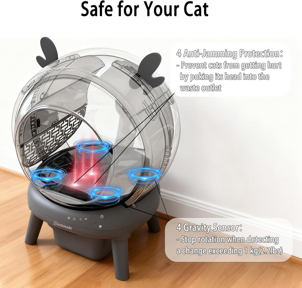 J JORBASADO Self Cleaning Litter Box, Automatic Cat Box for Multiple Cats, APP Real-Time Monitor Cat Litter Box Automatic Cleaning, Safety Protection,with 1 Trash Bag, Ears Design