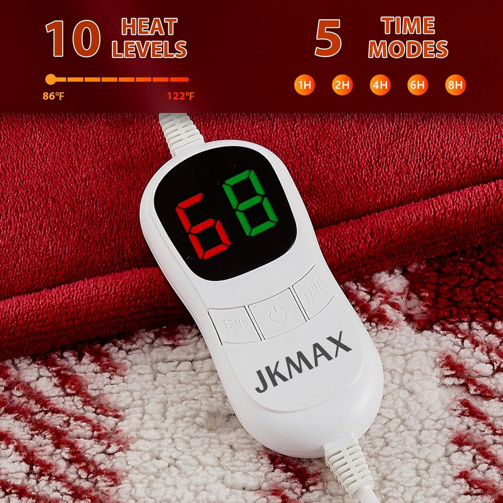 Heated Electric Blanket King Size - 100"x90" Flannel Heating Blanket with 10 Heating Levels & 5 Time Settings Over-Heat Protection, Winter Warmer for Adults with ETL Certification（Red）
