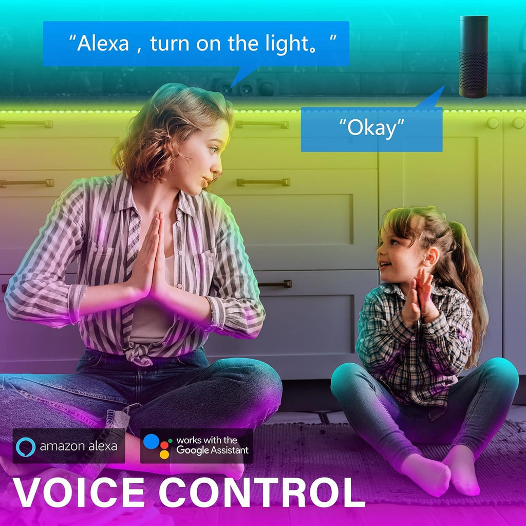 GUPUP Smart WiFi Led Lights 100 ft, Compatible with Alexa and Google Assistant Devices, Voice Control, Music Sync Color Changing Strip Lighting, App&Remote Controlled Indoor Light for Bedroom, Party